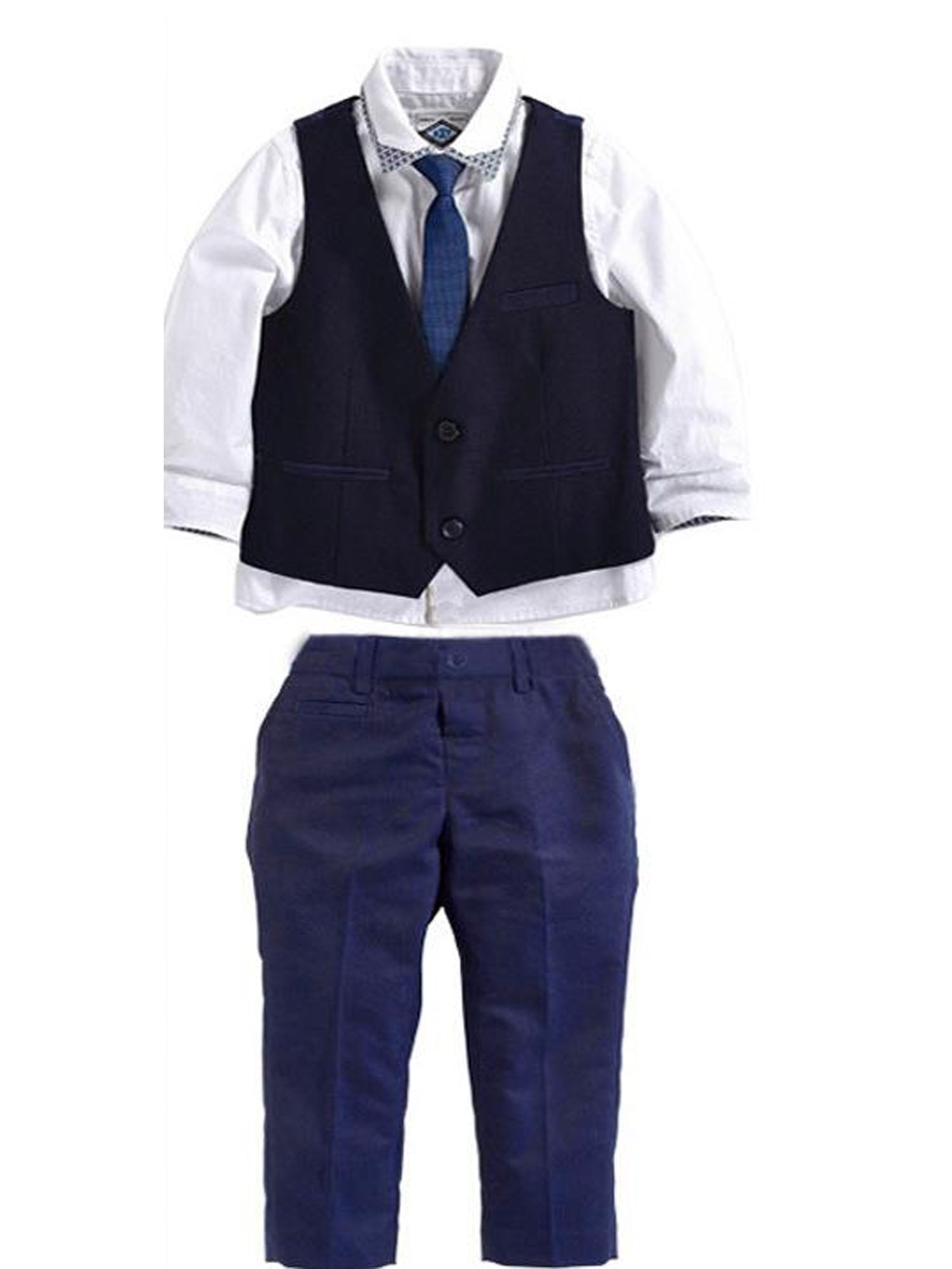 US 4PCS Kid Baby Boy Tuxedo Suit Shirt Waistcoat Tie Pants Formal Outfit Clothes 