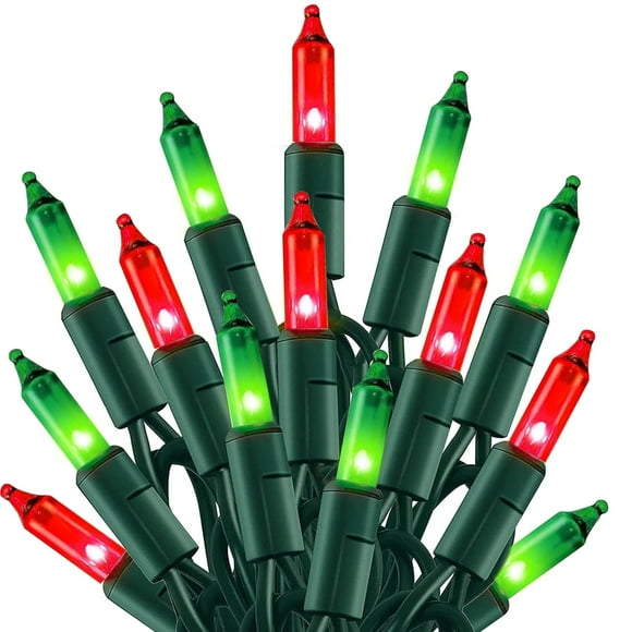 Guirnalda de luces navideñas TW SHINE de 6,1 m, 100% roja y verde incandescente