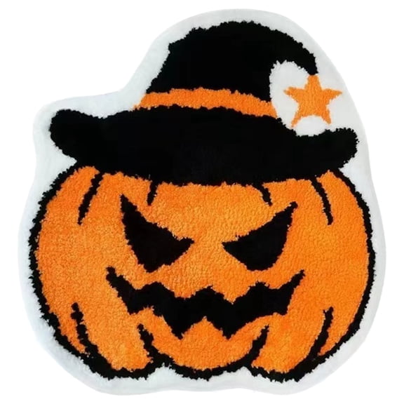 Halloween Decor Bathroom Mats, 1-Pack 22x20 Inch Absorbent Bath Rug, Orange Pumpkin Accent for Shower Entryway, bldnkj