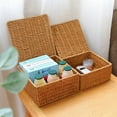 thumbnail image 4 of Woven Storage Basket With Lid Rattan Sundries Storage Box Wicker Basket Handmade, 4 of 7
