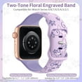 thumbnail image 4 of 2 Pack Silicone Floral Engraved Bands Compatible with Apple Watch Band 49/45/44/42mm Women, Cute Two-Tone Flower Soft Sport Strap for iWatch Bands Series 9 SE 8 7 6 5 4 3 2 Ultra 2/1,Purple, 4 of 6