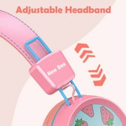 NewBee Kids Headphones with Microphone, HD Stereo, Safe Volume Limit 85dB/94dB, Eco-Friendly, Foldable, Adjustable Headband, 3.5mm Jack for Girls/PC/Mac/Tablet (Pink)