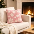 thumbnail image 2 of Clearance! Pink Christmas Throw Pillow Cover 18x18 Inch, Plush Snowflake Embroidery Decorative Cushion Case, Pillow Cases for Sofa Couch Bedroom Indoor Home Christmas Decor, 2 of 9