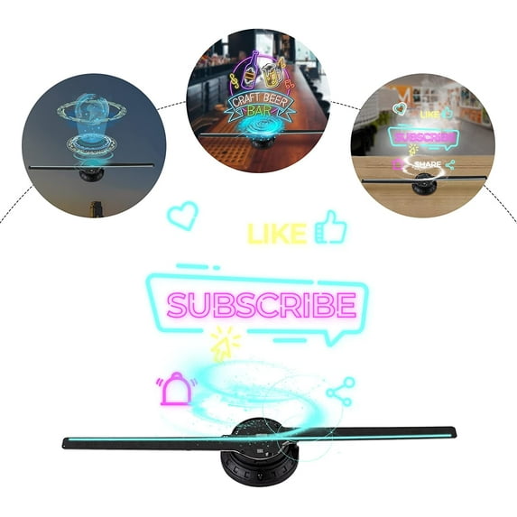 Miumaeov 3D Holographic Fan Hologram Fan Projector 1080P LED Light RGB Sign Bar w/Control