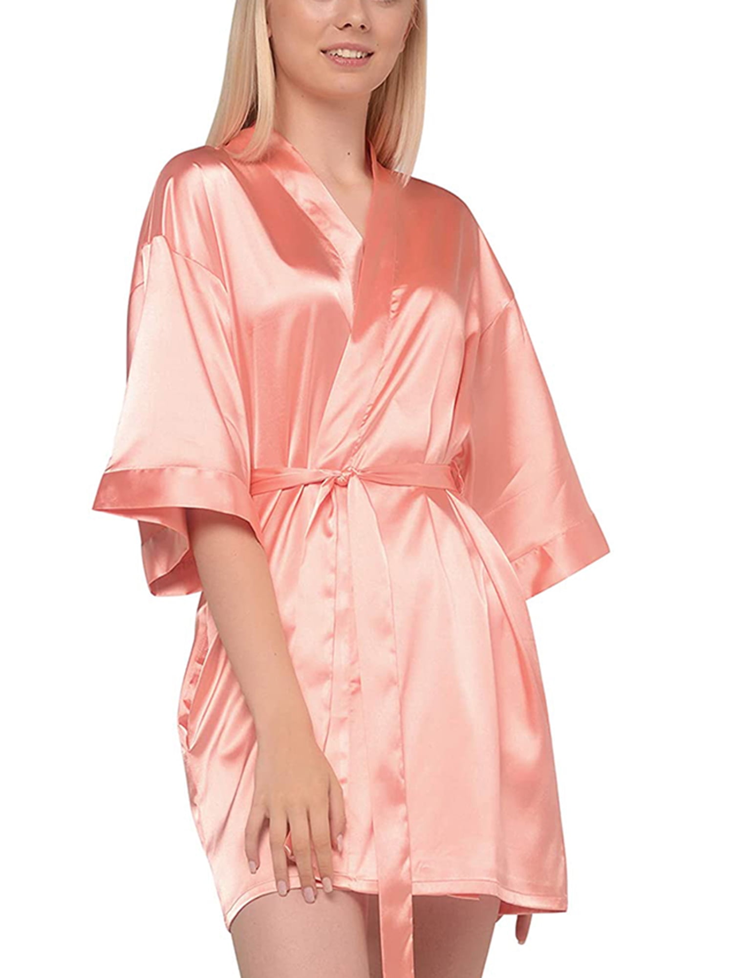 FOCUSNORM Women's Lingerie Robe Satin VNeck Short Kimono Robe with
