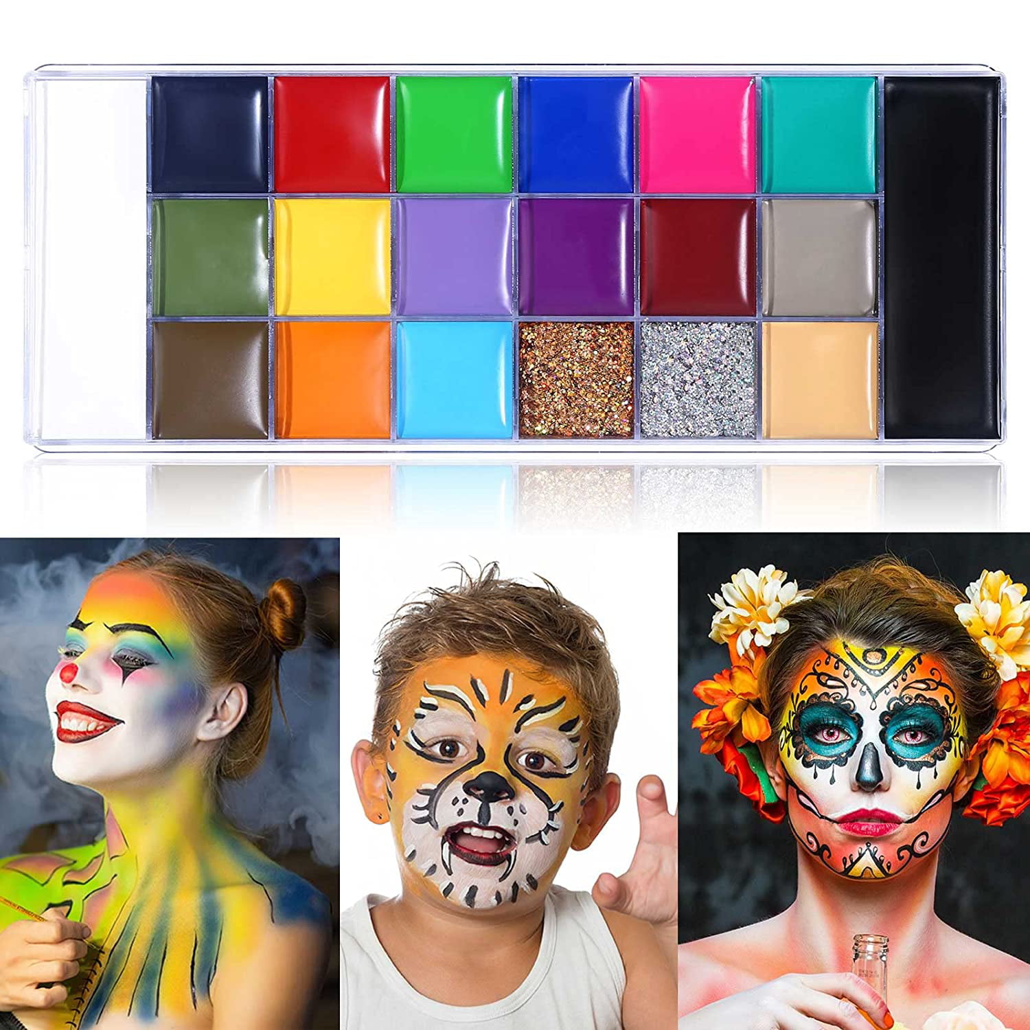 UCANBE Athena Painting Oil Palette Makeup Set, 20 Colors Face Body Paint  Halloween Costume Party SFX with 4 pcs Stencil Temporary Tattoos Art  Template kit for Adults Man Women Kids Teenager 