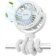 Mini Portable Baby Stroller Fan,3 Speed Personal Handheld Fan,Battery Operated Rechargeable 360 Flexible Tripod Cooling Fan, Suitable for Car Seat Crib Treadmill Golf Cart Travel(White)