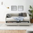 thumbnail image 2 of Full Upholstered Daybed with 2 Drawers, Linen Tufted Sofa Bed with Padded Backrest and Arms, Wooden Bed Frame with Slats Support, for Bedroom Living Room Guest Room, No Box Spring Needed, Beige, 2 of 9