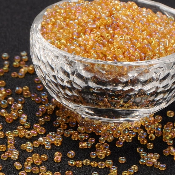 Round Glass Seed Beads Transparent Colours Rainbow Round Goldenrod 6/0 4mm Hole: 1.5mm about 4500pcs/pound