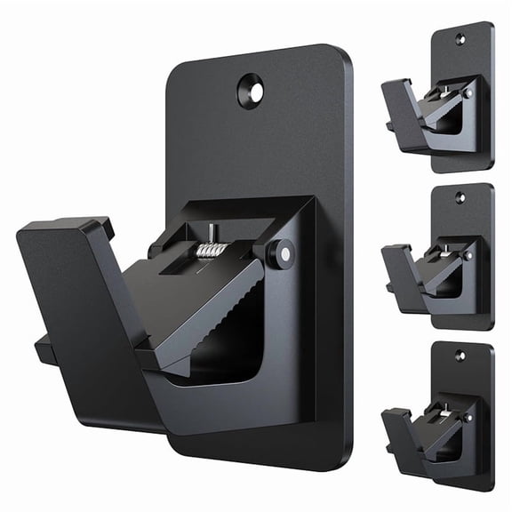 Adhesive No Drill Curtain Rod Brackets - Heavy Duty 30LB Holders, Universal Damage-Free Window Rod Hooks (4PC Black)
