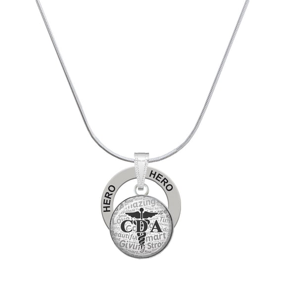 Delight Jewelry Silvertone Domed Black CDA Hero Ring Charm Necklace, 18"