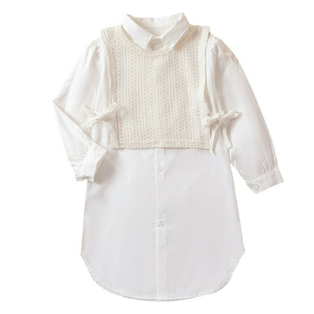 

Youmylove Toddler Girls Long Sleeve Solid Color Shirt Dress Bowknot Lace Vest 2PCS Outfits Baby Set For Kids Clothes Child Dailywear