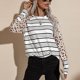thumbnail image 3 of Camiseta holgada de manga larga con cuello redondo y decoración con estampado a rayas para mujer para otoño invierno blanco L, 3 of 7