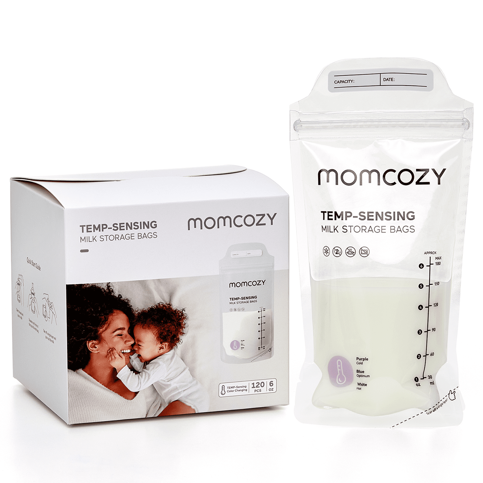 Momcozy Breastmilk Storage Bags 180ml with Temperature Sensing