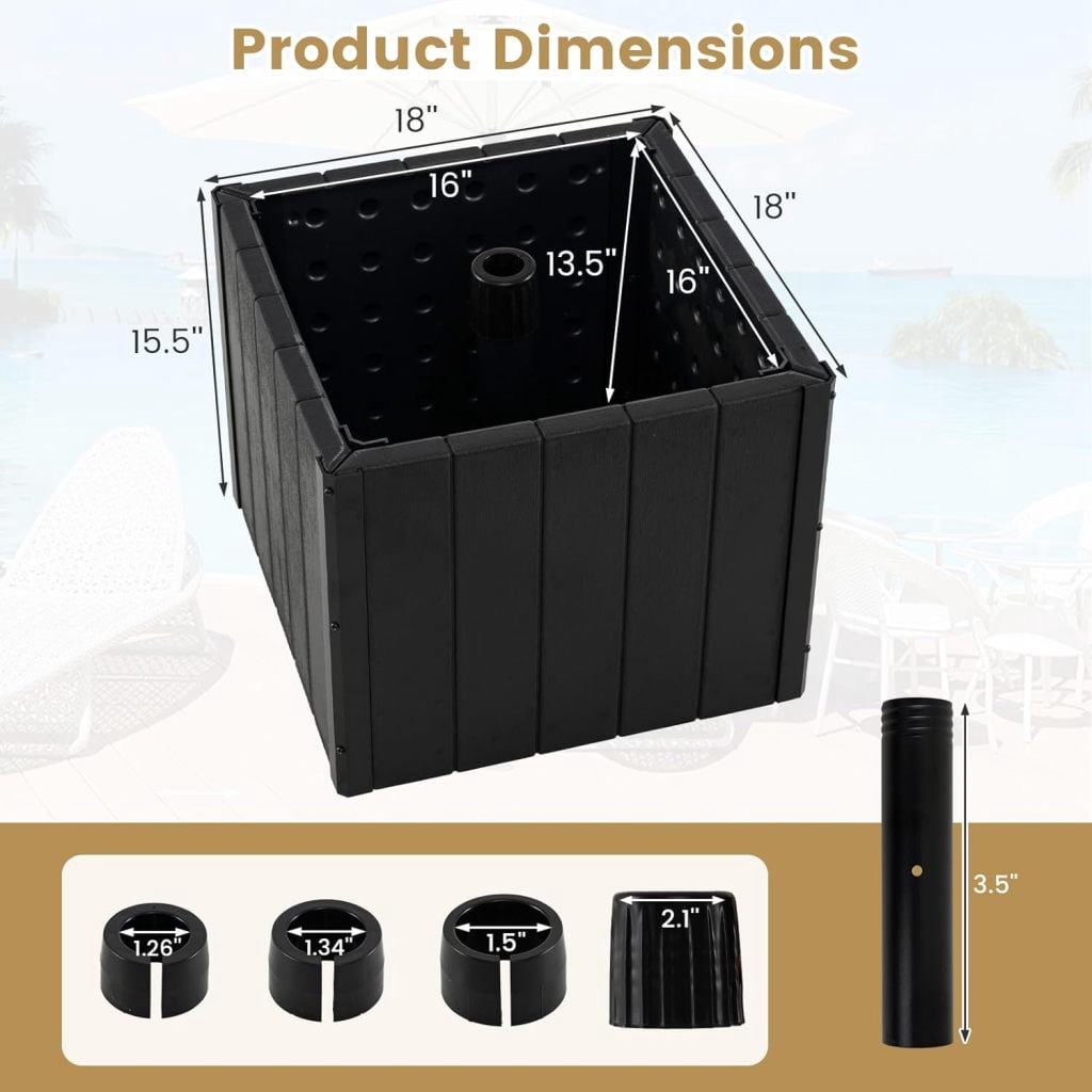WJSP Umbrella Base with Fillable Planter - Portable Umbrella Stand with 4 Rollers, 3 Hole Rings, 88 lbs Capacity, HDPE Market Umbrella Pole Holder for Outdoor Garden Deck Poolside Lawn