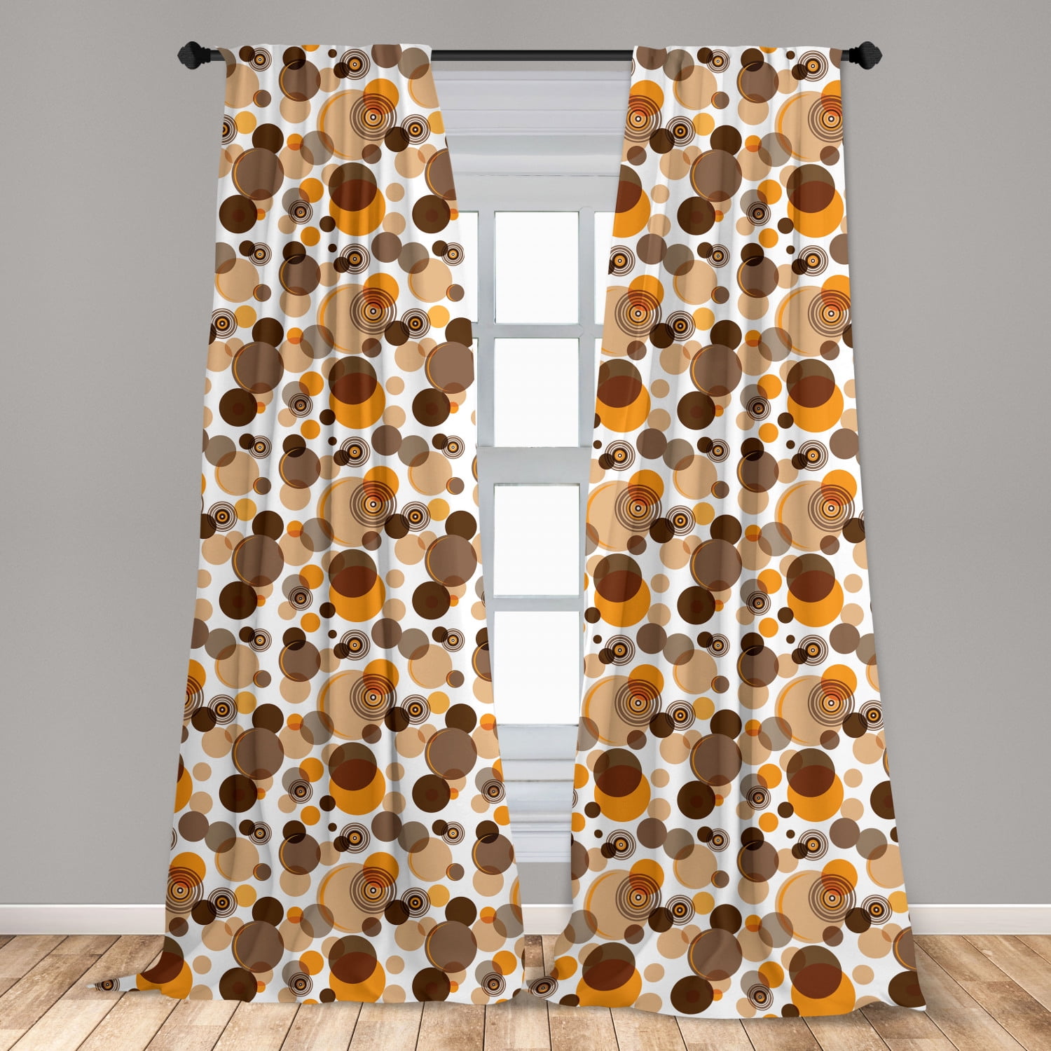 Brown Curtains Coffee Typo Hearts Beans Window Drapes 2 Panel Set 108x63 Inches 