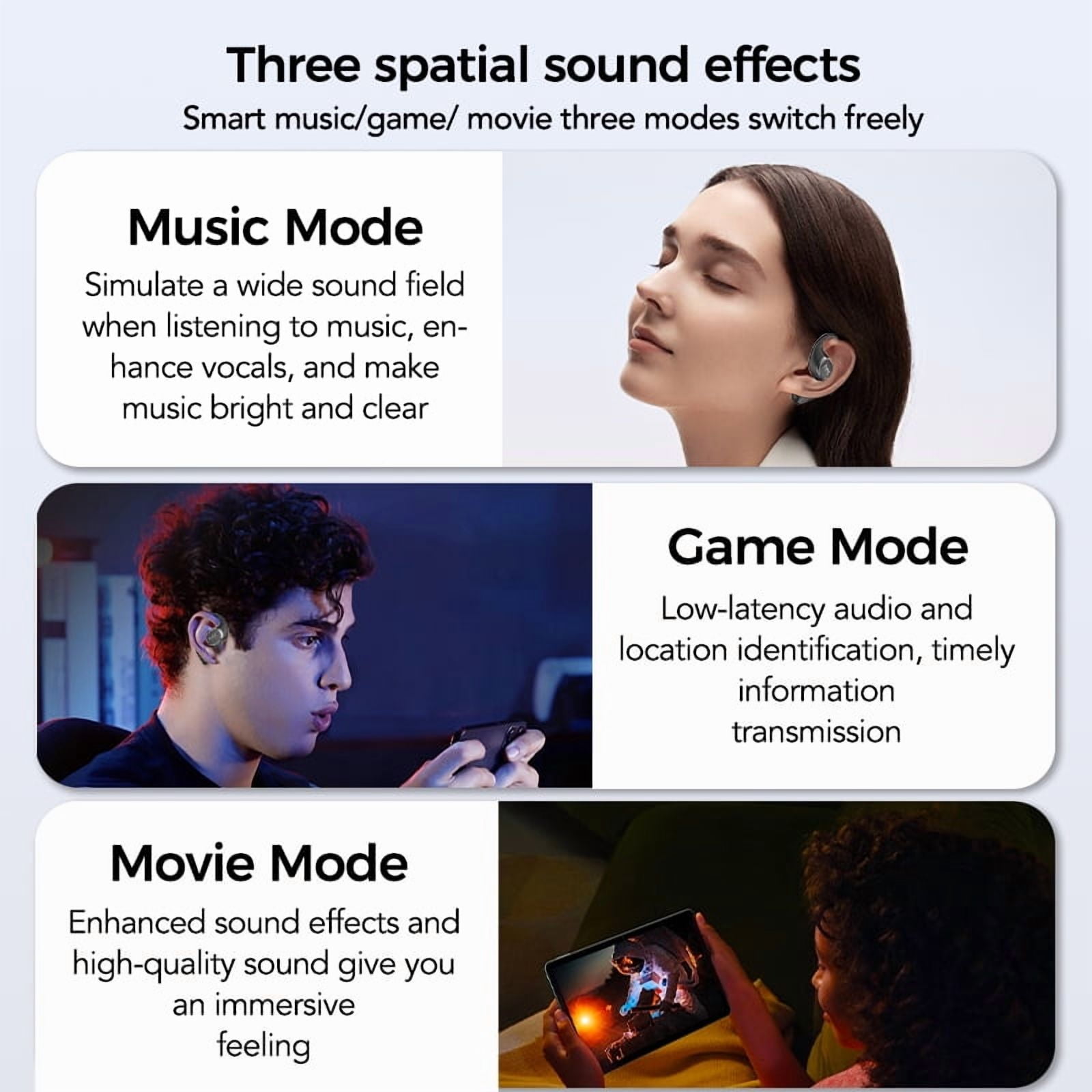 HTC NE11 Translation Bluetooth Earbuds with LED Touchscree Open Ear Earphones for Sports HD Stereo Sound Waterproof IPX5