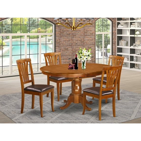 East West Furniture Portland 5-piece Wood Dining Set with Leather Seat in Brown