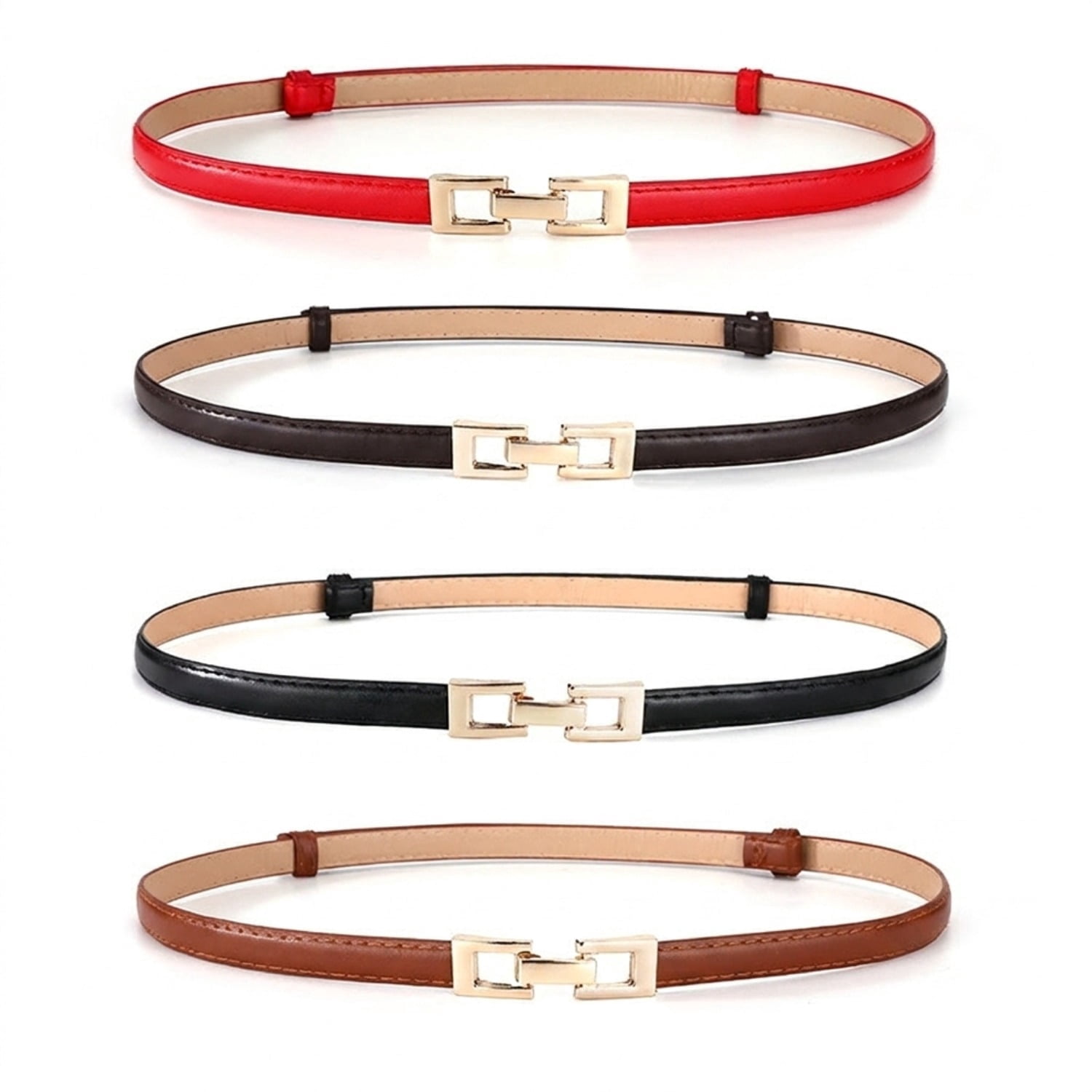 Stretchy Skinny Belt Set with Gold Buckle - 4 Pack WHIPPY Women main image 3