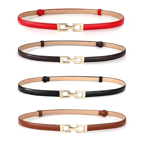 4Pack Women Thin Elastic Waist Belt, Adjustable Cinch Belt with Retro Gold Buckle for Dresses.