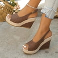 thumbnail image 4 of Pandaie Womens Espadrille Dressy Wedge Sandals Open Toe Platform Slingback Slip on Sandal Comfortable High Heels Pumps Shoes 3.91 Inch Brown 9.5, 4 of 7