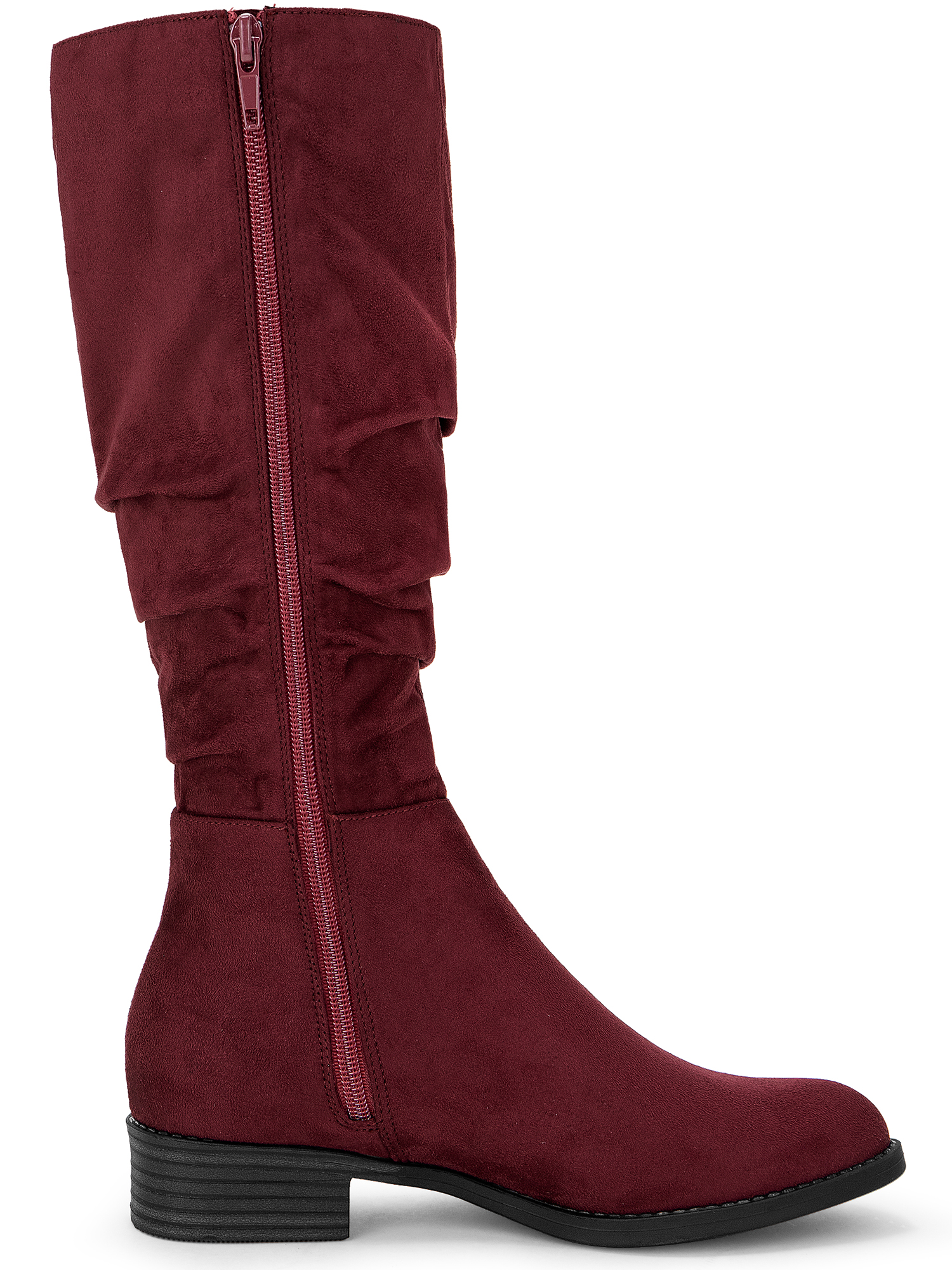 DARING DIVA Women's Round Toe Slouches Block Heels Knee High Boots Burgundy 9