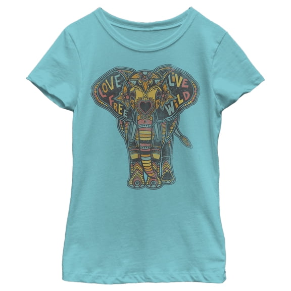 Girl's Lost Gods Elephant Love Free Live Wild Graphic Tee Tahiti Blue Large