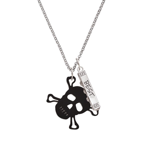 Delight Jewelry Acrylic Large Black Skull Silvertone Best Friends Forever Bar Charm Necklace, 23"