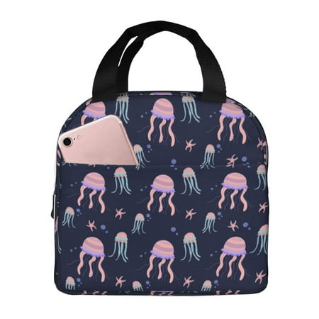 Insulated Lunch Bag for Women Men - Pink Starfish Jellyfish Leakproof Cooler Lunch Box for Women Men  Lunch Tote Bags for Work School Picnic Travel