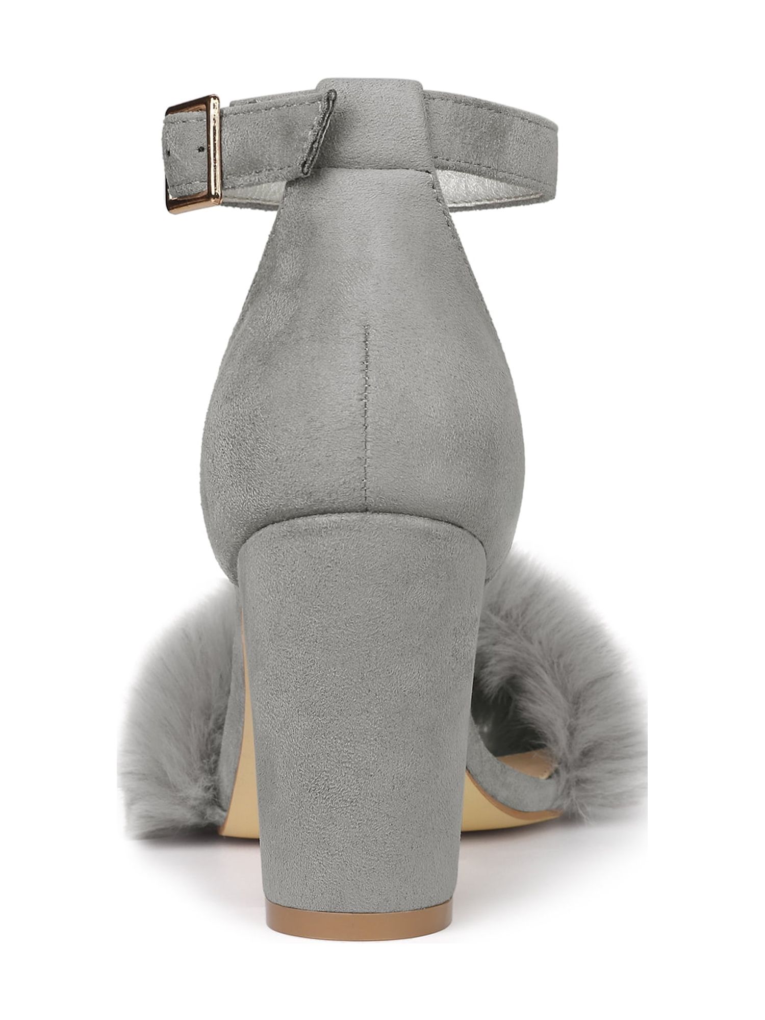 DARING DIVA Women's Ankle Strap Faux Fur Block Heels Beige Sandals for Wear Gray 10