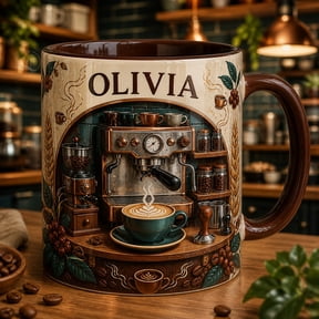 Coffee Mug Olivia Barista Espresso Machine Ceramic Cup for Morning Coffee, Gift for Coffee Lovers