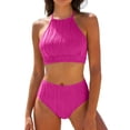 thumbnail image 5 of vigerkar Women High Waisted Bikini Sets - Two Piece Swimsuit High Neck Bathing Suits Tummy Control Swimwear (Hot Pink, M), 5 of 9