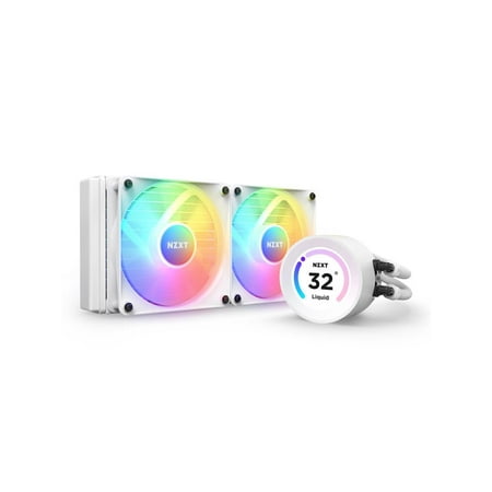 NZXT Kraken Elite RGB 240mm - RL-KR24E-W1 – RGB AIO CPU Liquid Cooler – Customizable LCD Display - 2 x F120RGB Core Fans Radiator Fans White LGA 1700 / AM5 Compatible