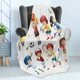 thumbnail image 4 of Sports Soft Flannel Fleece Throw Blanket, Children Playing Soccer Baseball Basketball Volleyball Golf Tennis Hobby Theme, Cozy Plush for Indoor and Outdoor Use, 60" x 80", Multicolor, by Ambesonne, 4 of 5