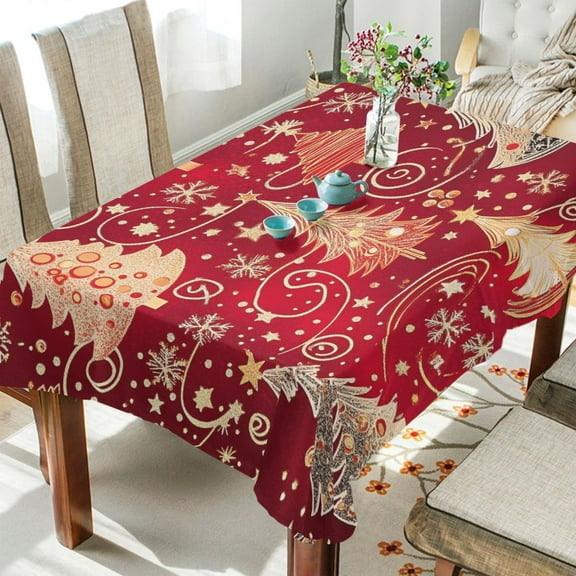 BZSMCE Square Tablecloth Christmas Trees Red Background Pattern Tableclothes