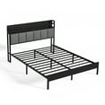thumbnail image 5 of Z-hom Full Bed Frame with LED Lights Headboard, Full Size Heavy Duty Metal Hybrid Bed Frame Bed Base, Sturdy Upholstered Wooden Full Platform Bed with Charging Ports & Storage Shelves, 5 of 11