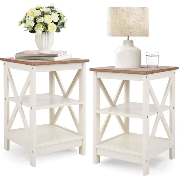 End Table Set of 2, Living Room or Bedroom Side Tables, White -Style Small Side Table