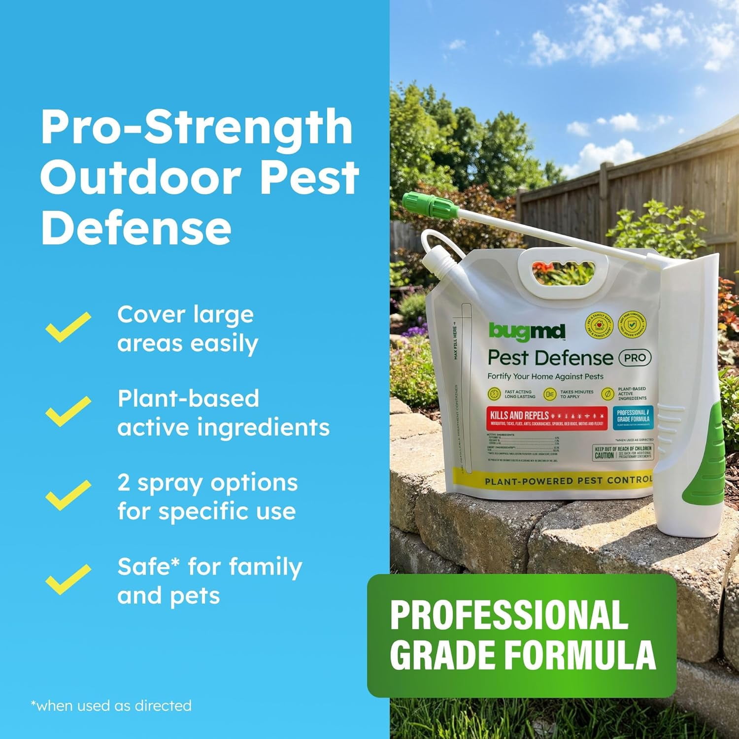 BugMD Pest Defense Pro Peppermint Oil Bug Spray & Mosquito Repellent Outdoor Patio - Ant Killer & Tick Spray for Yard | Plant Powered Electric Sprayer Wand Kit