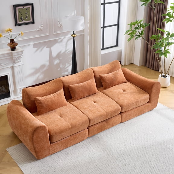 101.5" Modular Sectional Sofa,Chenille Cloud Sofa Couch Convertible Folding Sofa Bed for Living Room,Bedroom,Apartment,Orange