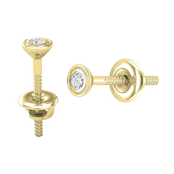 Dazzlingrock Collection Round Lab Grown White Diamond Bezel Set Solitaire Post Stud Earrings for Her (0.07 ctw) in 10K Yellow Gold in Screw Back