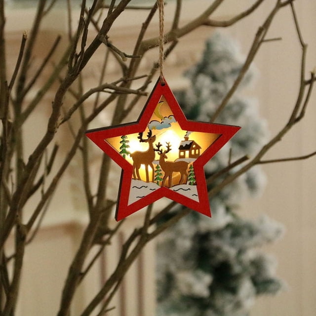 Christmas Tree Small with Lights Christmas Tree Pendants Wooden Colored Luminous Small Pendants Christmas Tree Ornaments Small Christmas Tree with Lights Wooden Christmas Tree Ornaments