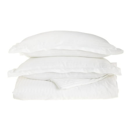 Superior Stripe Wrinkle-Free Duvet Cover Set, King/ Cal King, White
