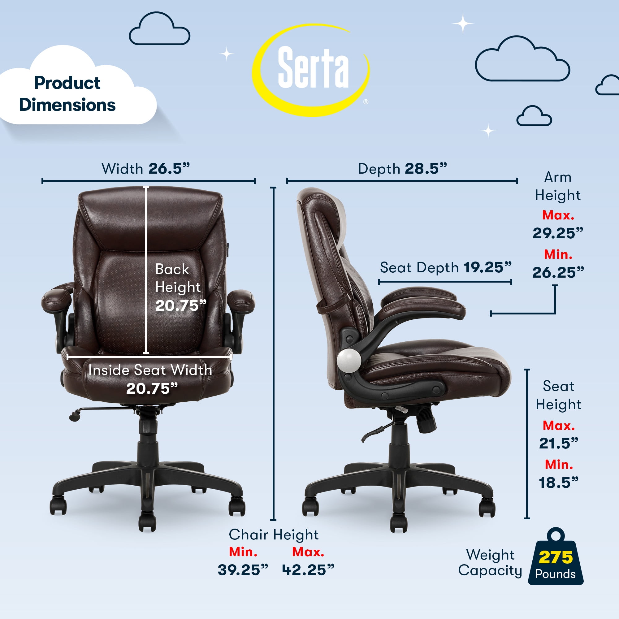 Serta Air Lumbar Bonded Leather Manager Office Chair, Brown Faux Leather