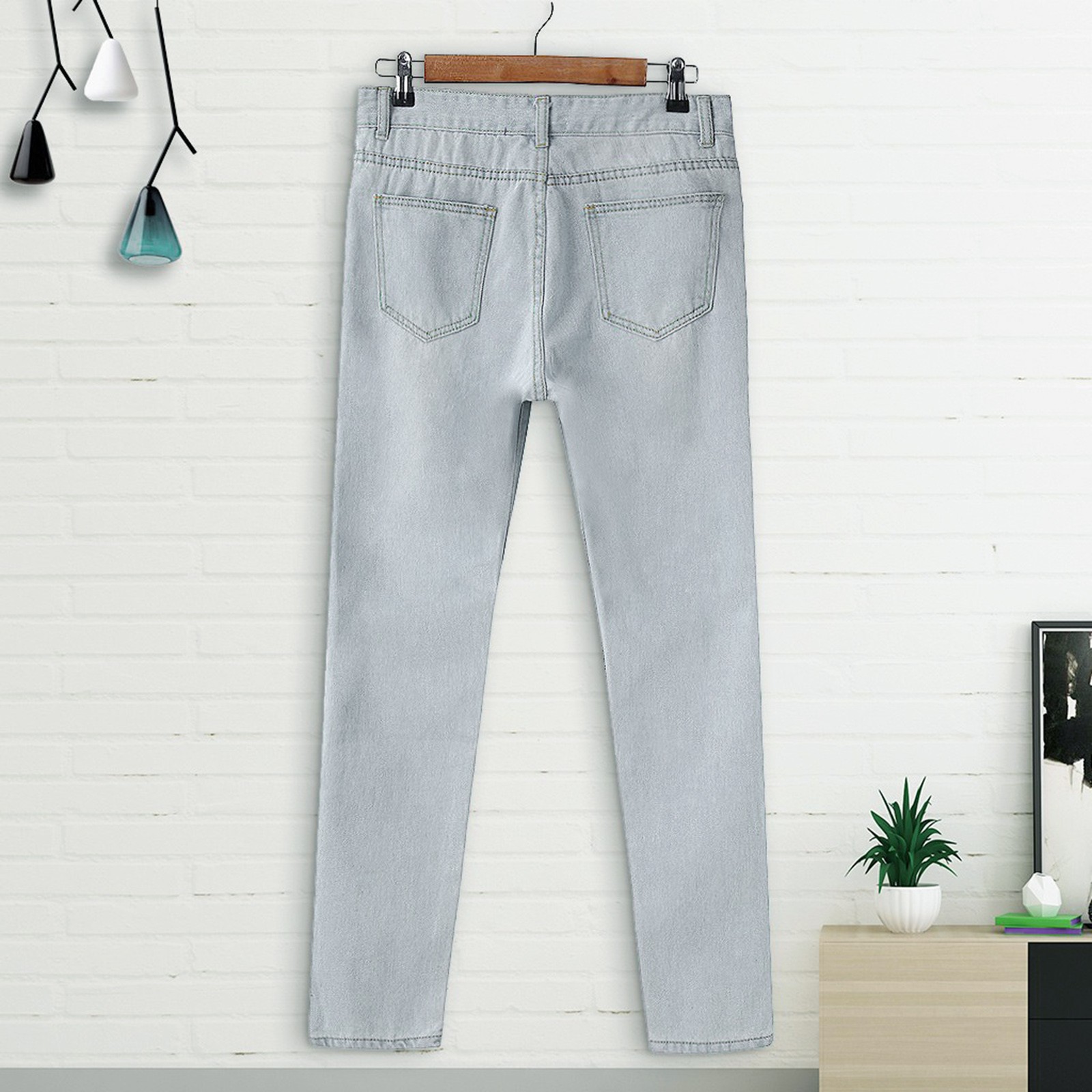 Spftem Women High Waist Straight Jeans Pant Holes Denim Jeans Ripped Casual Jeans - image 4 of 7