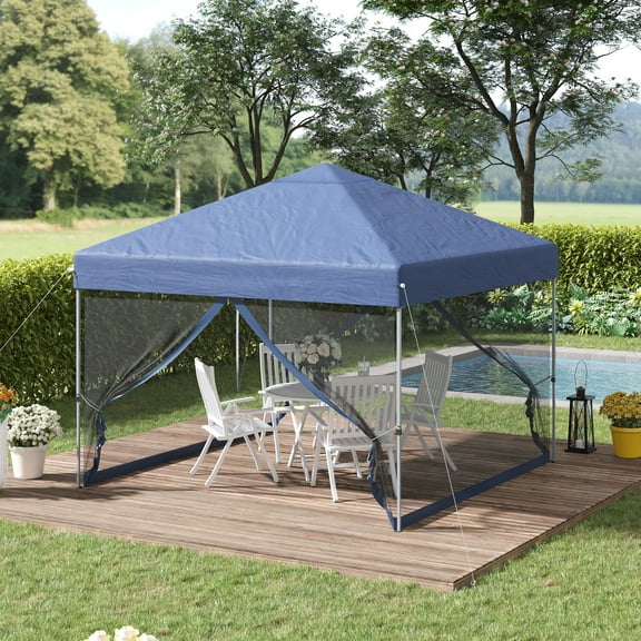 Outsunny 10' x 10' Pop Up Canopy Tent, Tents for Parties with Netting and Wheeled Carry Bag, Height Adjustable Instant Sun Shelter, for Outdoor, Garden, Patio, Blue