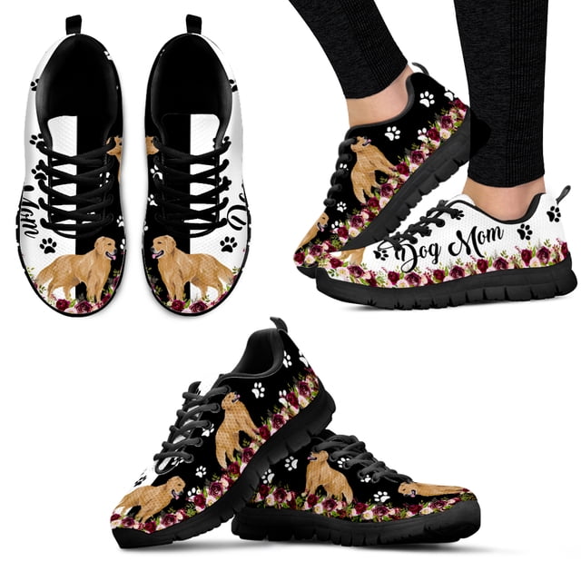 Zapatillas deportivas de marca con diseño de Golden Retriever, cómodas, negras, con estampado texturizado, informales, con estampado animal.