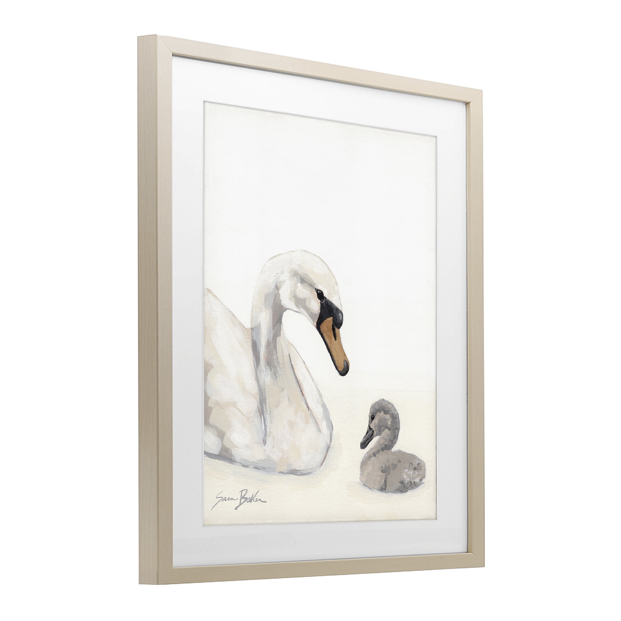 Stupell Industries Mother Swan & Cygnet Birch Framed Print Under Glass, design by Sara Baker