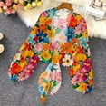 thumbnail image 6 of Retro Floral Chiffon Cardigans Womens Tie Front Sheer Cardigan Cover Ups Lightweight Lantern Sleeve Elegant Shirt Tops Hot Pink, M, 6 of 6