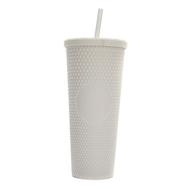 Vaso de agua de gran capacidad de 710ML/24OZ, vaso mate completamente tachonado, vaso de plástico re Tomshoo Blanco