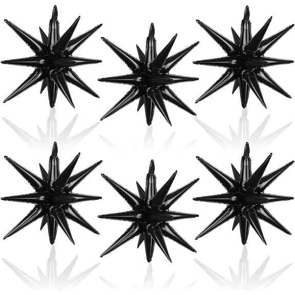 6Pcs Black Starburst Balloon Explosion Star Balloons 14 Point Star Balloons 3D Starburst Cone Mylar Balloons 22in Black Foil Star Balloon for Christmas Birthday Wedding Party Supplies